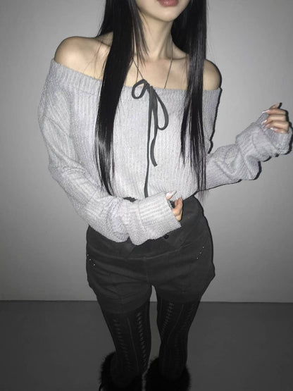 針織修身一字肩 Knit Off-Shoulder Fitted Top