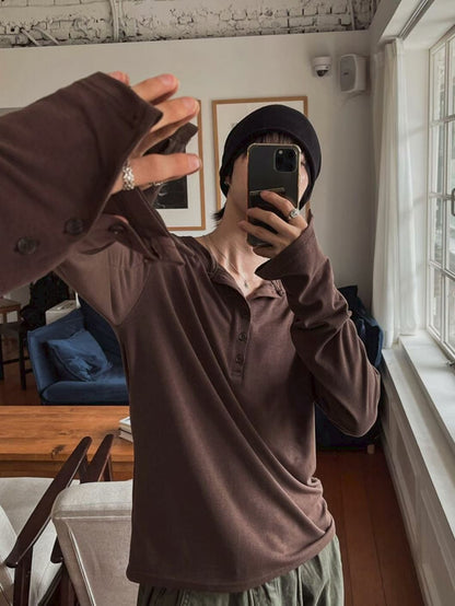 【Unisex】鈕扣寬鬆長袖上衣 Button Loose Long Sleeve Top