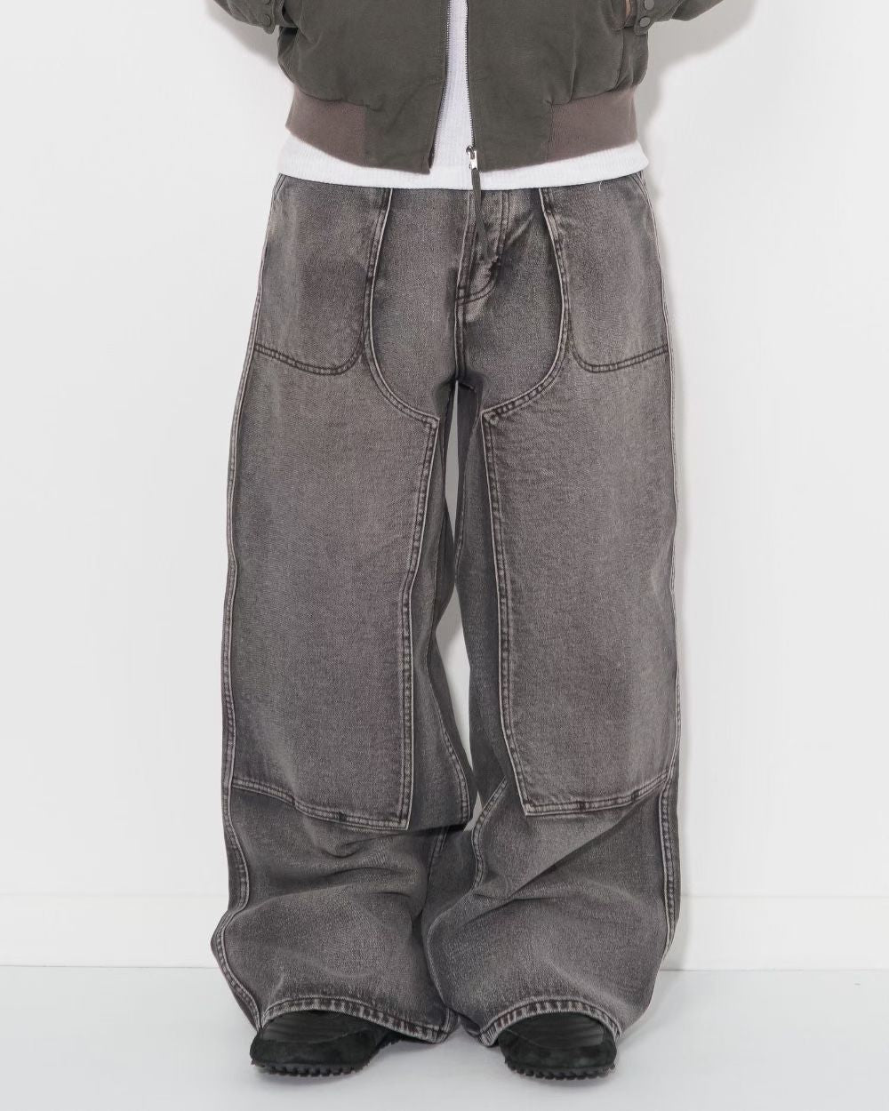 【Unisex】寬腿拼接牛仔褲 Wide Leg Patchwork Denim Pants