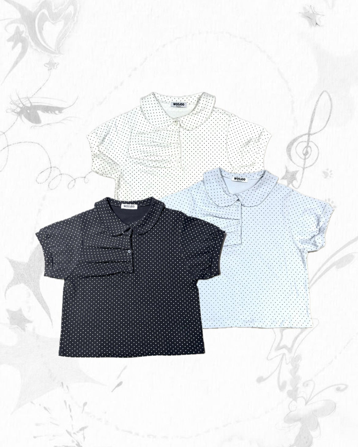 復古娃娃領波點皺摺短袖 Doll Collar Polka Dot Ruffled Short Sleeve Top