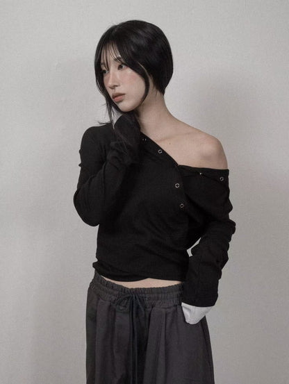 假兩件v領連帽長袖上衣 Fake Two-Piece V-Neck Hooded Long-Sleeved Top