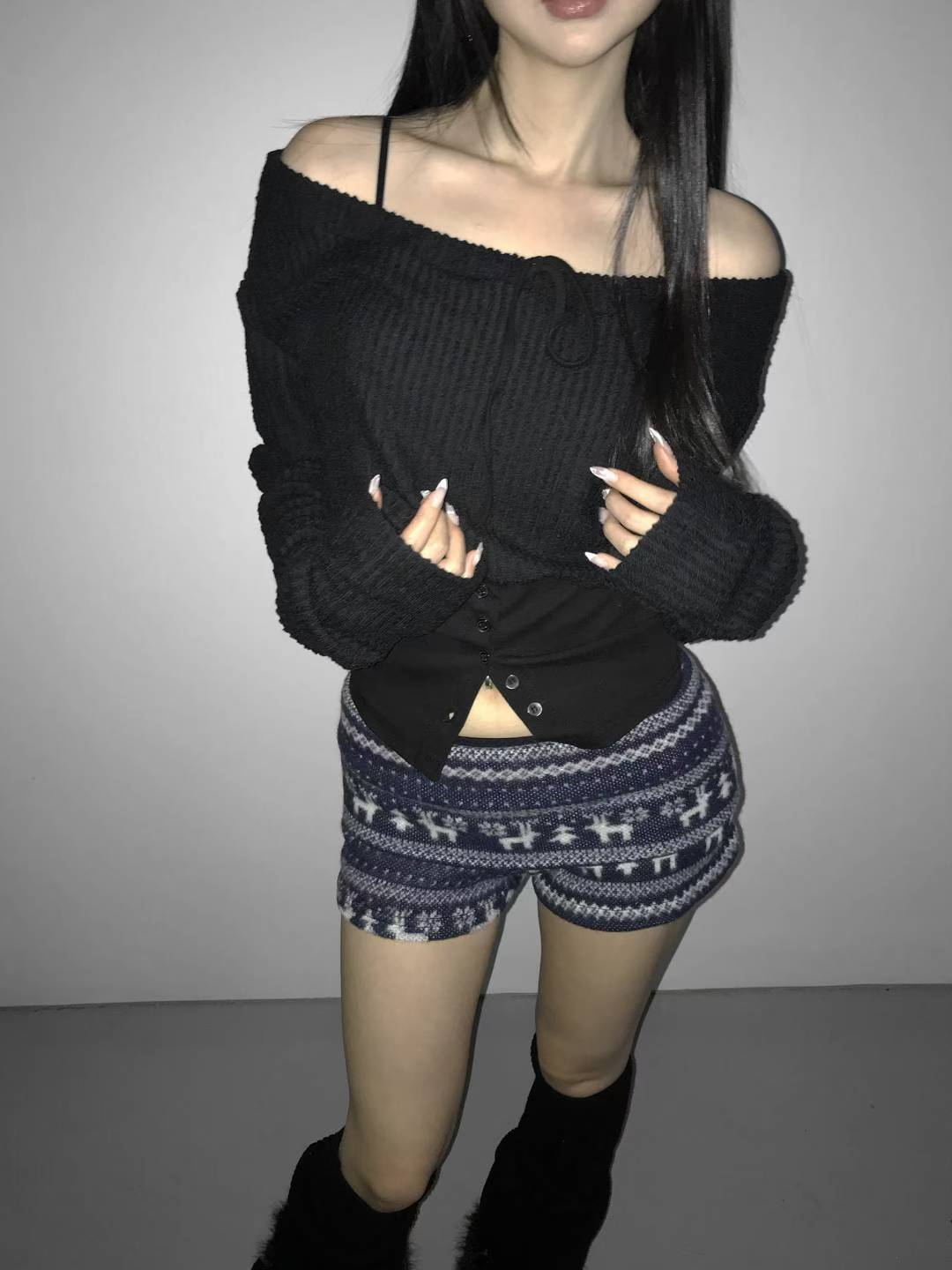 針織修身一字肩 Knit Off-Shoulder Fitted Top