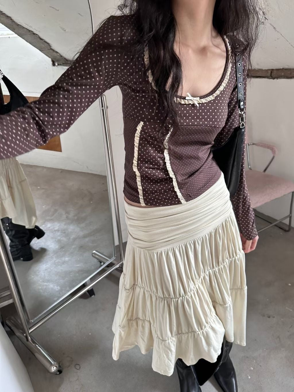 蕾絲波點拼接上衣 Polka Dot Lace Patchwork Top