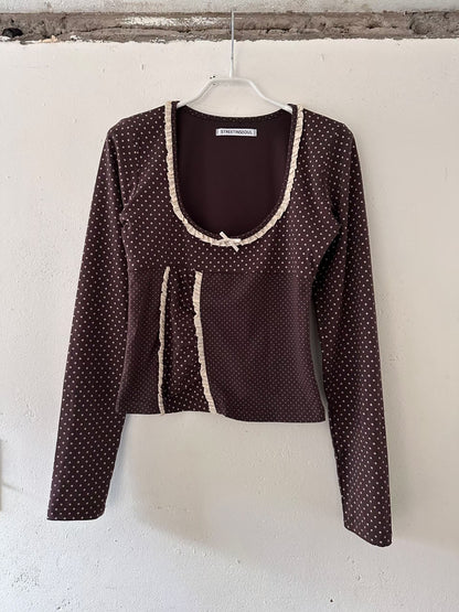 蕾絲波點拼接上衣 Polka Dot Lace Patchwork Top