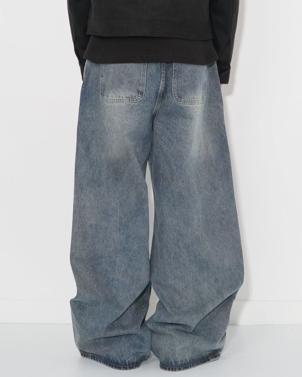 【Unisex】寬腿拼接牛仔褲 Wide Leg Patchwork Denim Pants