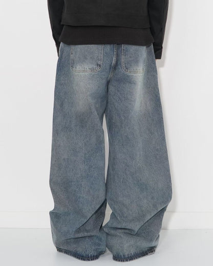 【Unisex】寬腿拼接牛仔褲 Wide Leg Patchwork Denim Pants