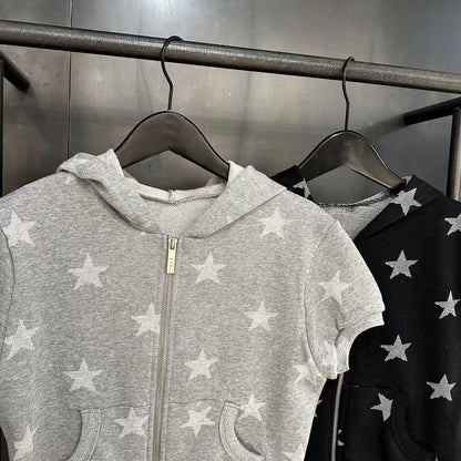 星星印花連帽短袖上衣 Star Print Hooded Short Sleeve Top
