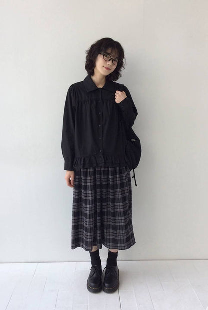 復古裙擺長袖恤衫 Retro Peplum Long Sleeve Shirt