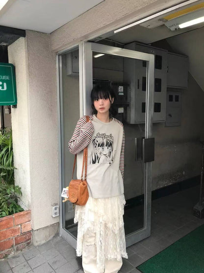 少女印花條紋長袖 Girls Print Striped Long Sleeves