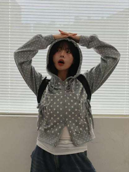 波點雙拉鍊連帽外套 Polka Dot Double Zip Hooded Jacket