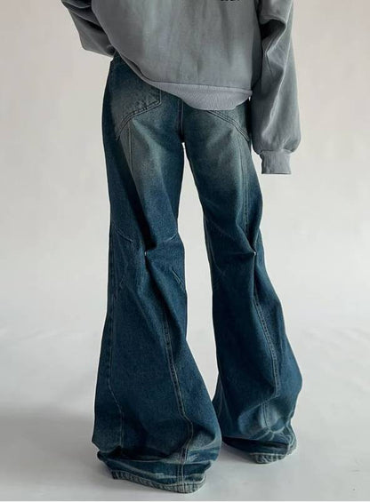 【Unisex】鈕扣彎刀牛仔褲  Button Barrel-leg Jeans