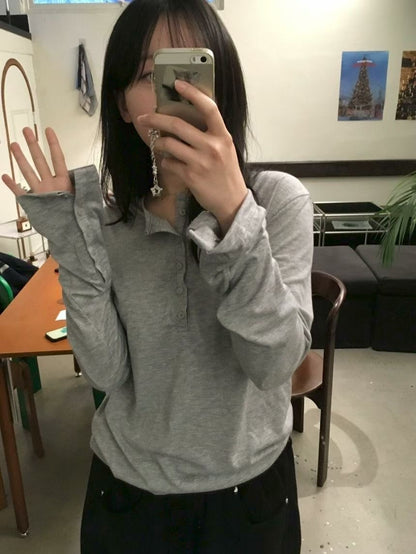 【Unisex】鈕扣寬鬆長袖上衣 Button Loose Long Sleeve Top