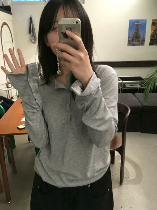 【Unisex】鈕扣寬鬆長袖上衣 Button Loose Long Sleeve Top