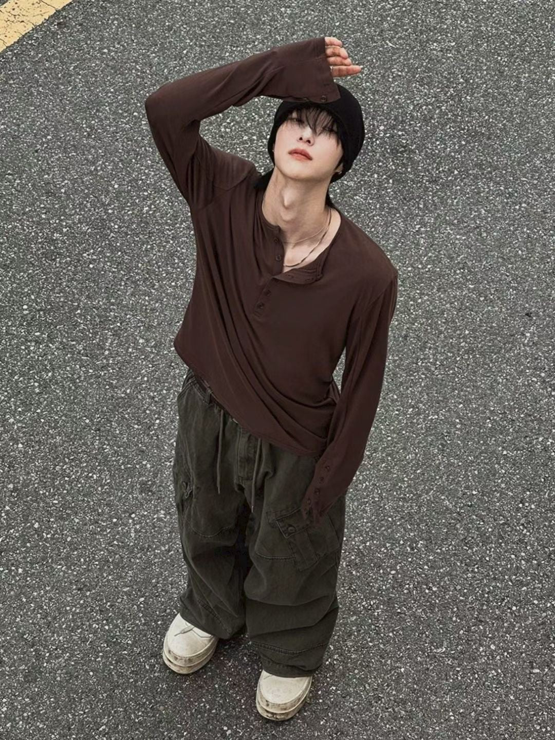 【Unisex】鈕扣寬鬆長袖上衣 Button Loose Long Sleeve Top