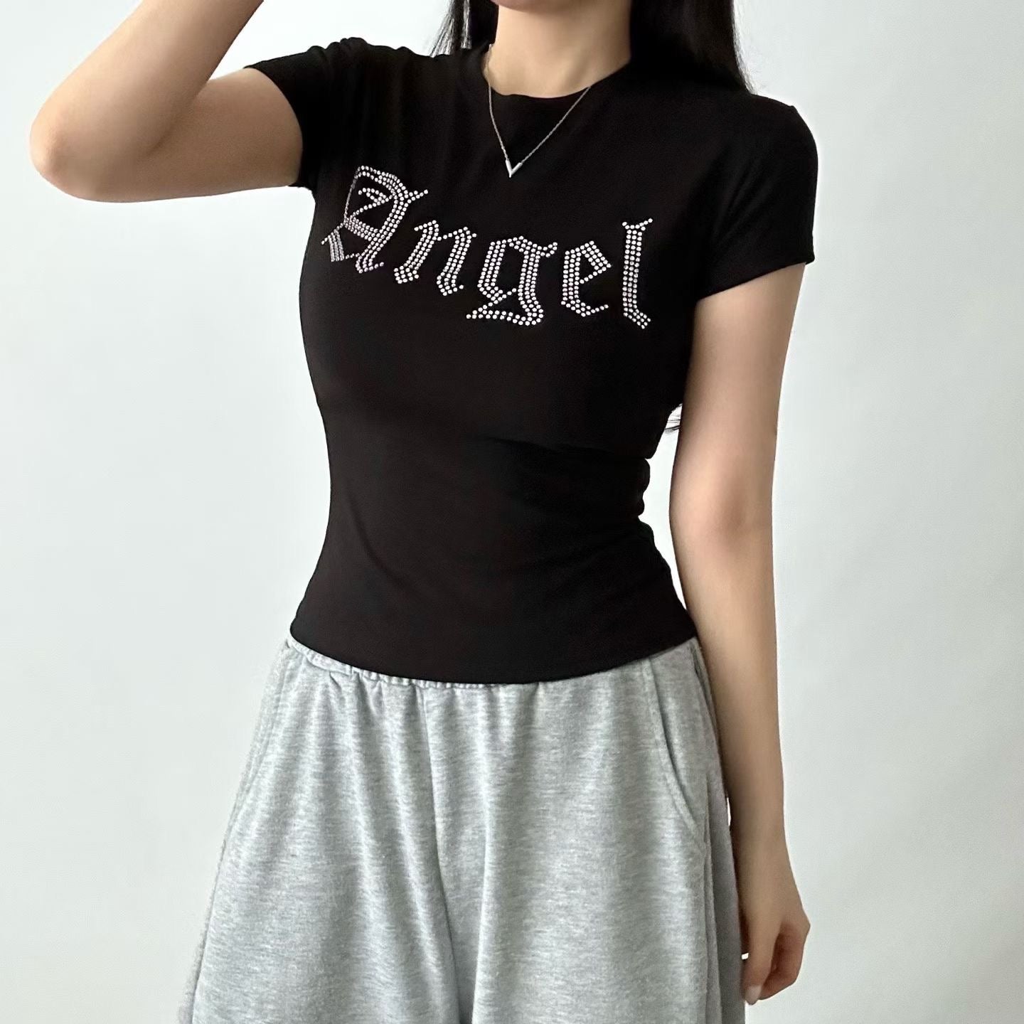 天使印花短版短袖 Angel Print Crop Top