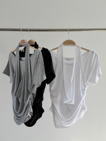 盪領掛頸短袖上衣 Halter Cowl Neck Short Sleeve Top