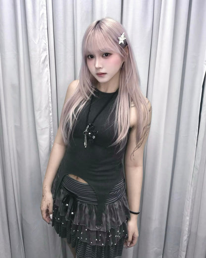 純色金屬扣下襬修身背心 Metal Buckle Hem Fitted Tank Top
