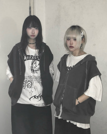 【Unisex】拉鍊連帽衛衣背心 Zip-up Hooded Sweatshirt Vest