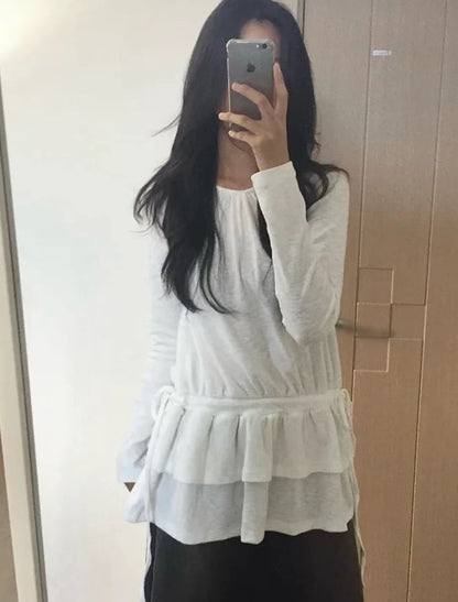 抽繩雙重花邊長袖上衣 Drawstring Double Ruffle Long Sleeve Top