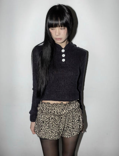 鈕扣連帽短版冷衫 Hooded Cropped Cardigan