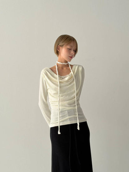 蕾絲蕩領掛頸長袖 Lace halter-neck long-sleeve top
