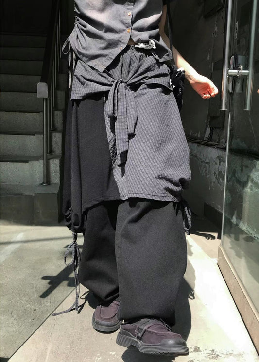 不對稱拼接蝴蝶結系腰中裙 Asymmetric Patchwork Bow Midi Skirt