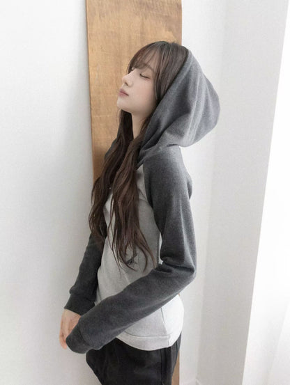 露肩拼色連帽衛衣 Off-Shoulder Color Block Hoodie