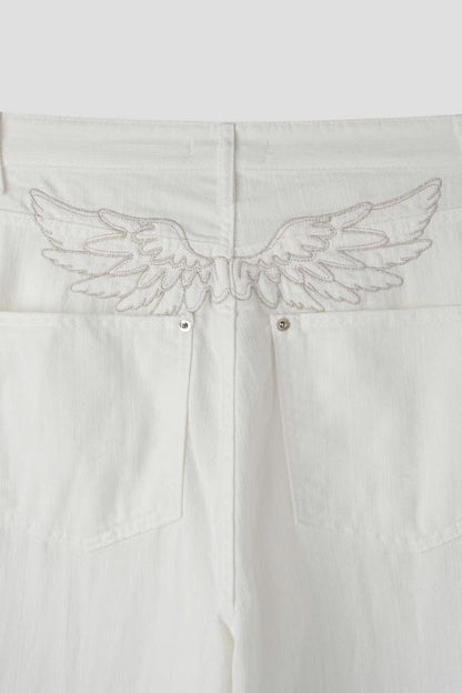 天使翅膀刺繡彎刀褲 Angel Wings Embroidery Wide Pants