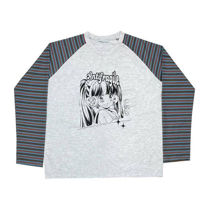 少女印花條紋長袖 Girls Print Striped Long Sleeves