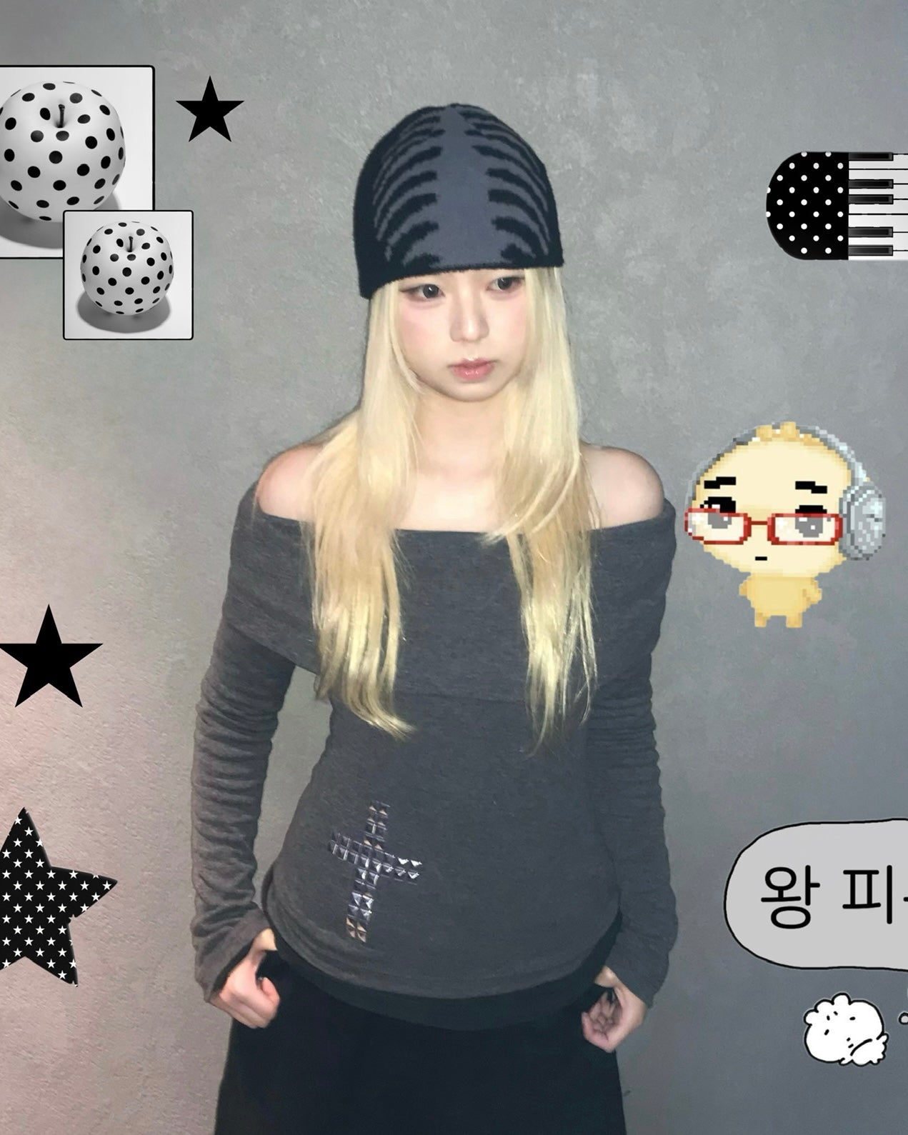 鉚釘十字架一字肩 Rivet Cross One-Shoulder Top