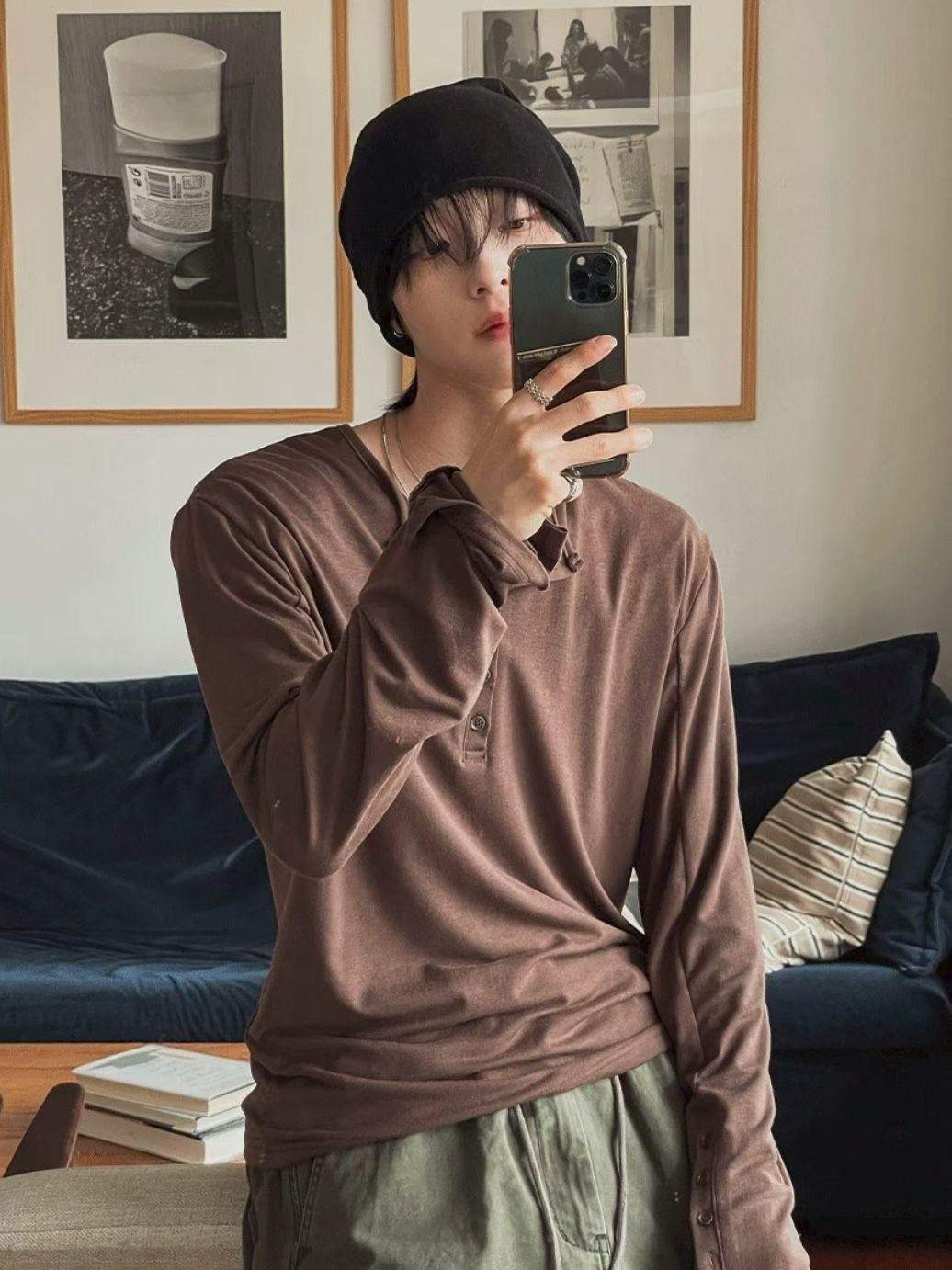 【Unisex】鈕扣寬鬆長袖上衣 Button Loose Long Sleeve Top