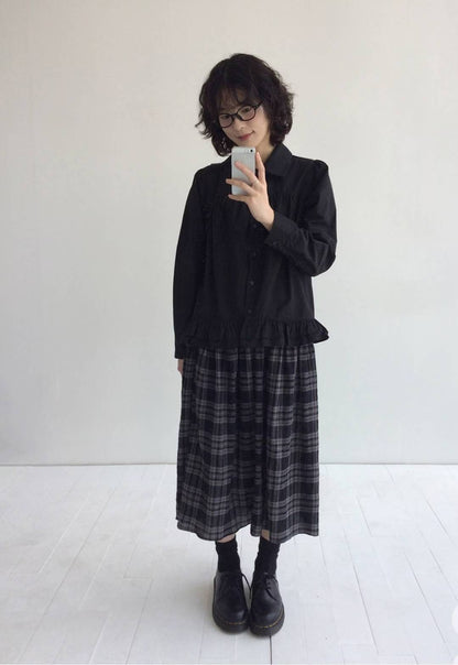復古裙擺長袖恤衫 Retro Peplum Long Sleeve Shirt