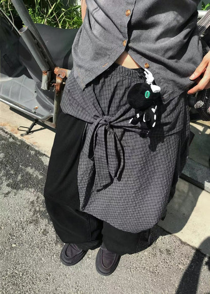不對稱拼接蝴蝶結系腰中裙 Asymmetric Patchwork Bow Midi Skirt