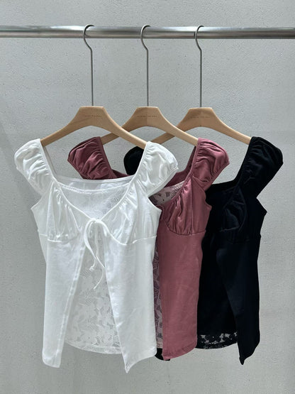 蕾絲透膚短袖 Mesh Lace Short Sleeve Blouse