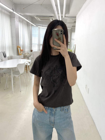 愛心圖騰印花短袖上衣 Heart Totem Print Short Sleeve Top