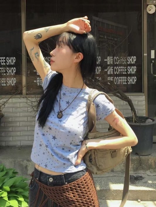 星星圖案短袖T-shirt Star-Patterned Short Sleeve T-shirt