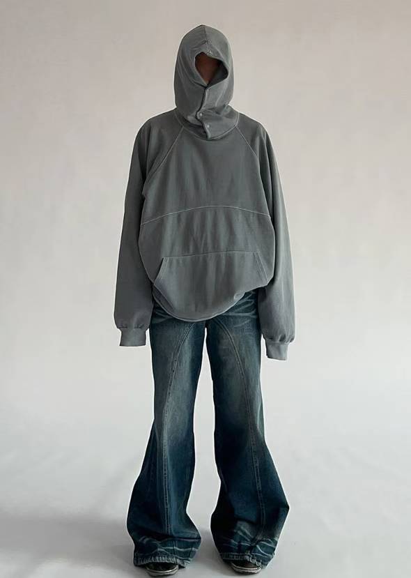 【Unisex】鈕扣彎刀牛仔褲  Button Barrel-leg Jeans