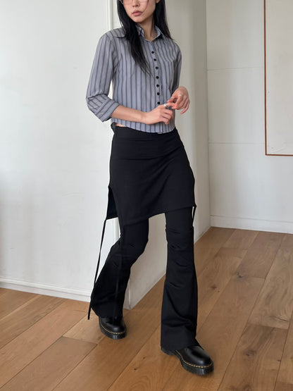 飄帶裙擺皺摺長褲 Ribbon Hem Ruched Wide Leg Pants
