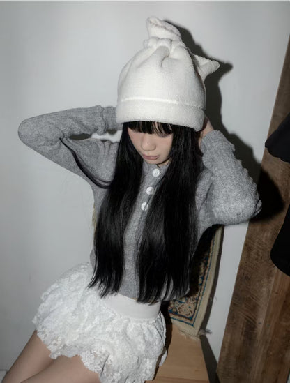 鈕扣連帽短版冷衫 Hooded Cropped Cardigan