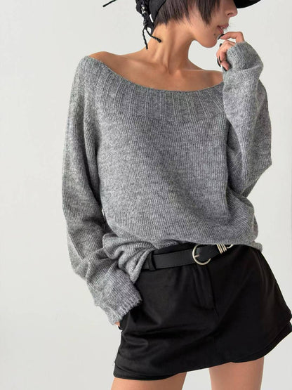 露肩寬領針織冷衫 Off-Shoulder Wide Neck Knit Sweater