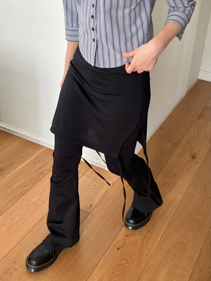 飄帶裙擺皺摺長褲 Ribbon Hem Ruched Wide Leg Pants