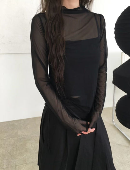 透膚木耳邊打底衫  Ruffled Trim Sheer Top