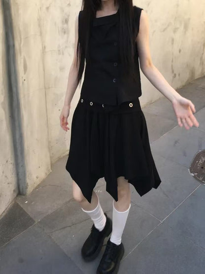 不對稱鈕扣中裙 Asymmetrical Buttoned Midi Skirt