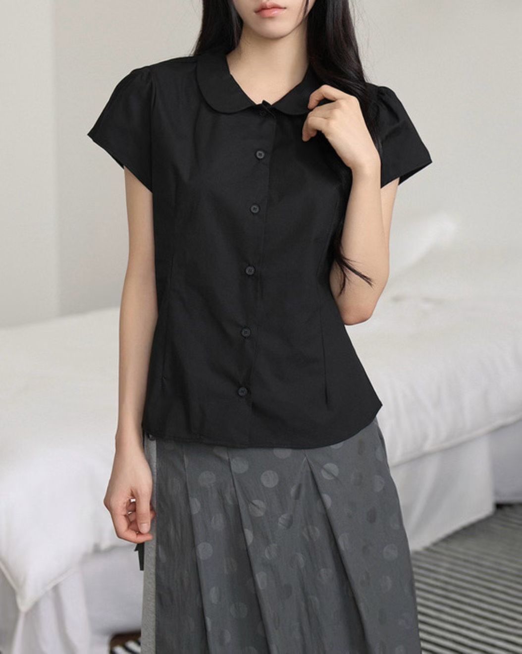 娃娃領收腰襯衫 Doll Collar Fitted Waits Shirt