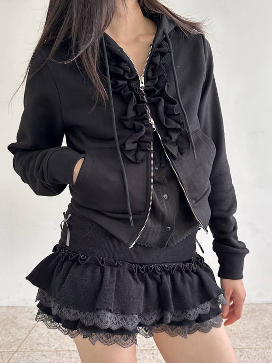 木耳邊拉鍊外套 Ruffled Zip-Up Jacket