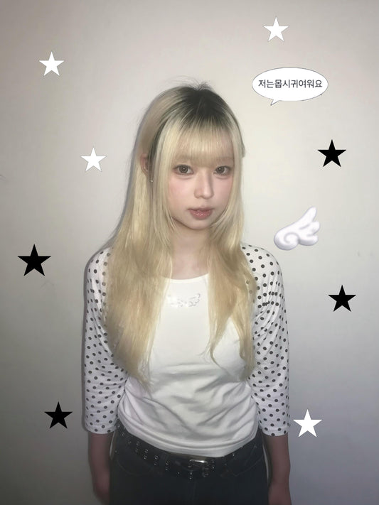 天使翅膀波點七分袖 Angel Wings Polka Dot Three-Quarter Sleeves