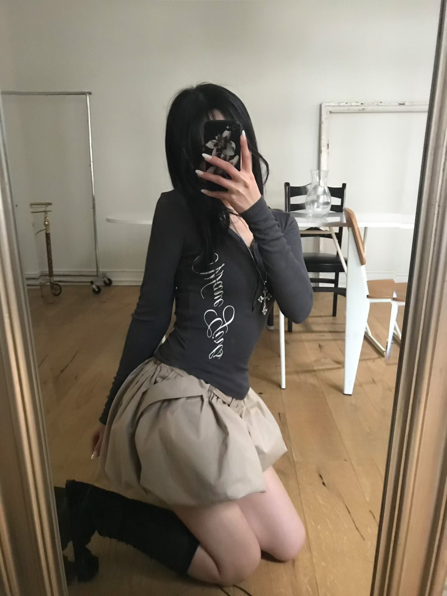 鈕扣文字印花上衣 Button Text Print Top