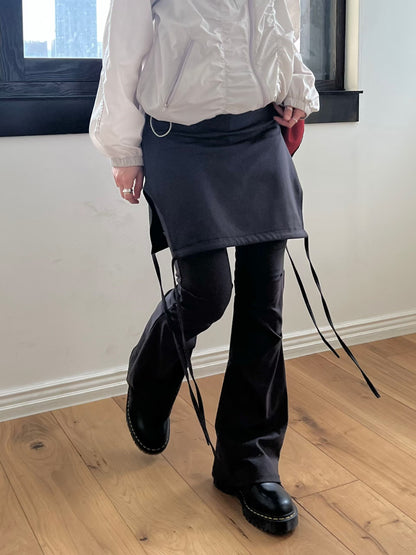 飄帶裙擺皺摺長褲 Ribbon Hem Ruched Wide Leg Pants