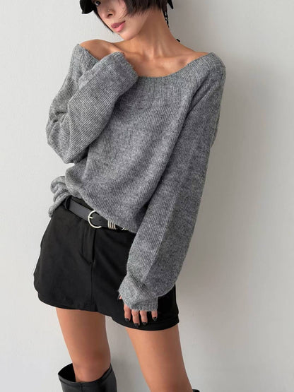 露肩寬領針織冷衫 Off-Shoulder Wide Neck Knit Sweater