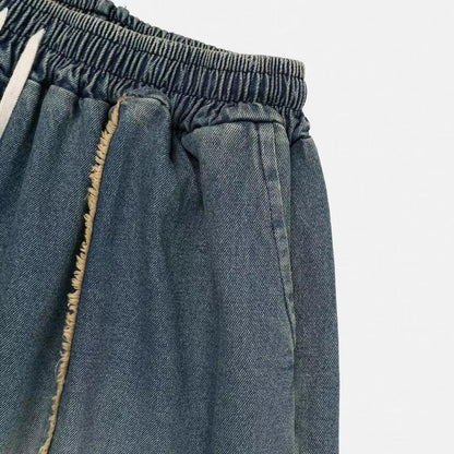 【Unisex】牛仔毛邊五分中褲 Denim Raw-edge Cropped Trousers